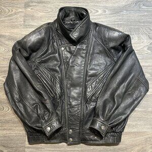 Wilsons Leather Black Bomber Jacket Large Outerwear Biker Motorcycle Vintage 90s